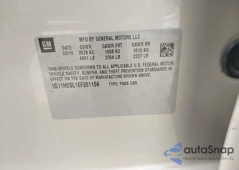 2014 Chevrolet Malibu 1Lz z USA, uszkodzony, nr VIN 1G11H5SL1EF261104